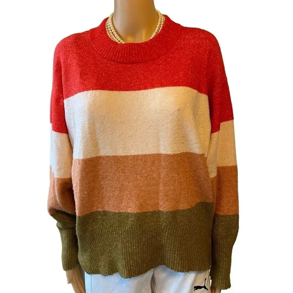 A new day Soft Cozy Estatic Color Block Sweater Women Sz S-L Oversized Stretch - Picture 1 of 6